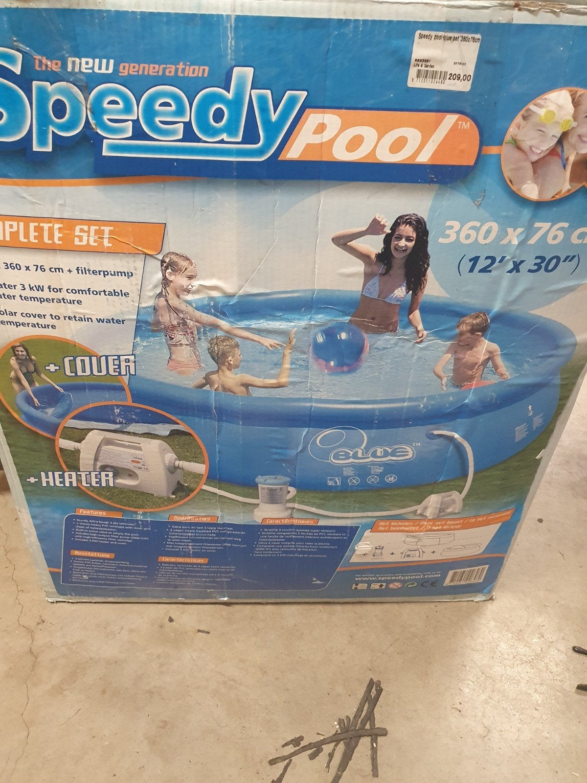 Speedy Pool Opzetzwembad 360x76 cm met  heater, Ophalen, Minder dan 80 cm, Rond, 300 cm of meer