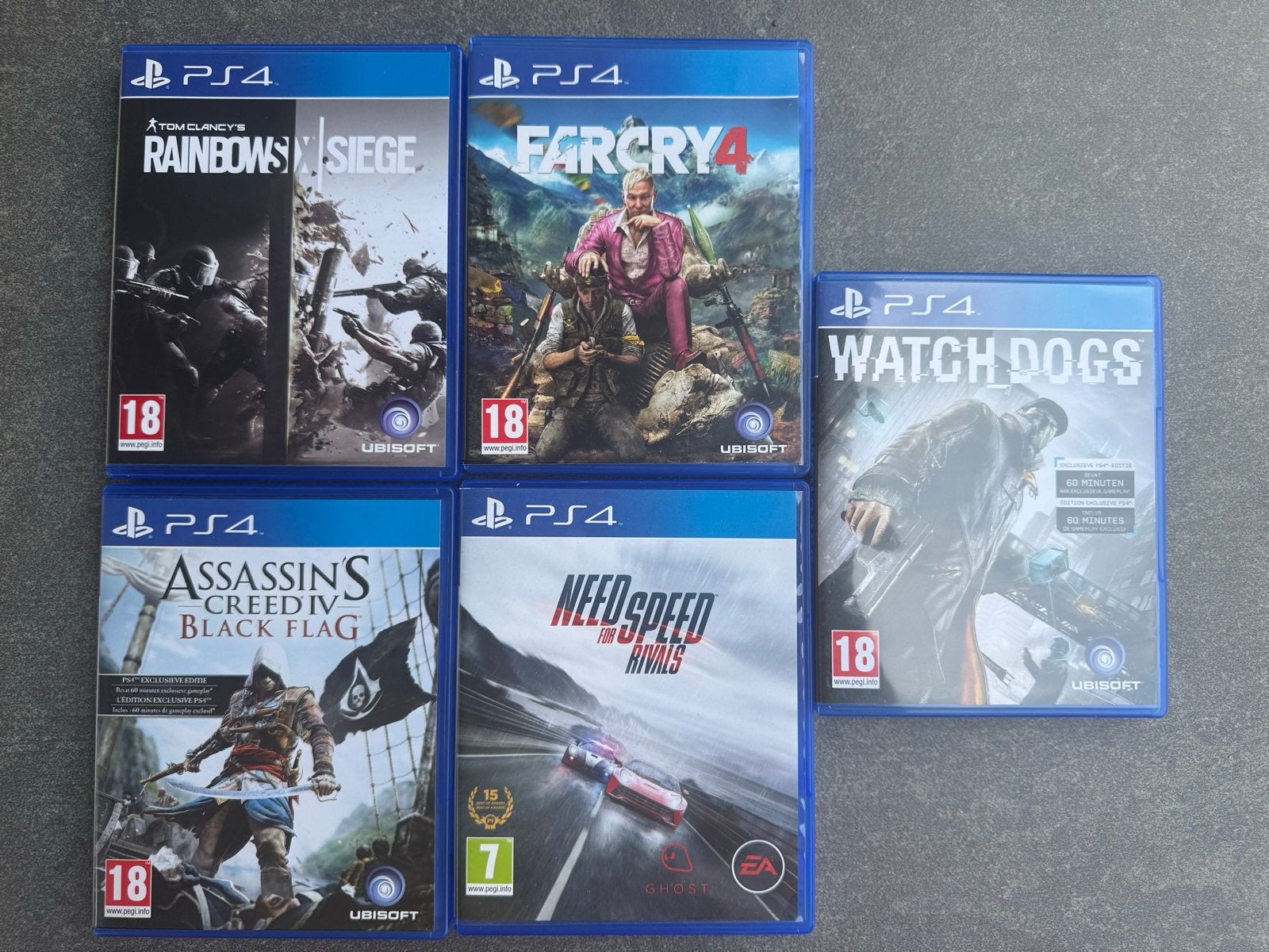 PS4 Games Bundel: Rainbow Six, Far Cry 4, Watch Dogs, Assass, Avontuur en Actie, Online, Gebruikt, Vanaf 18 jaar
