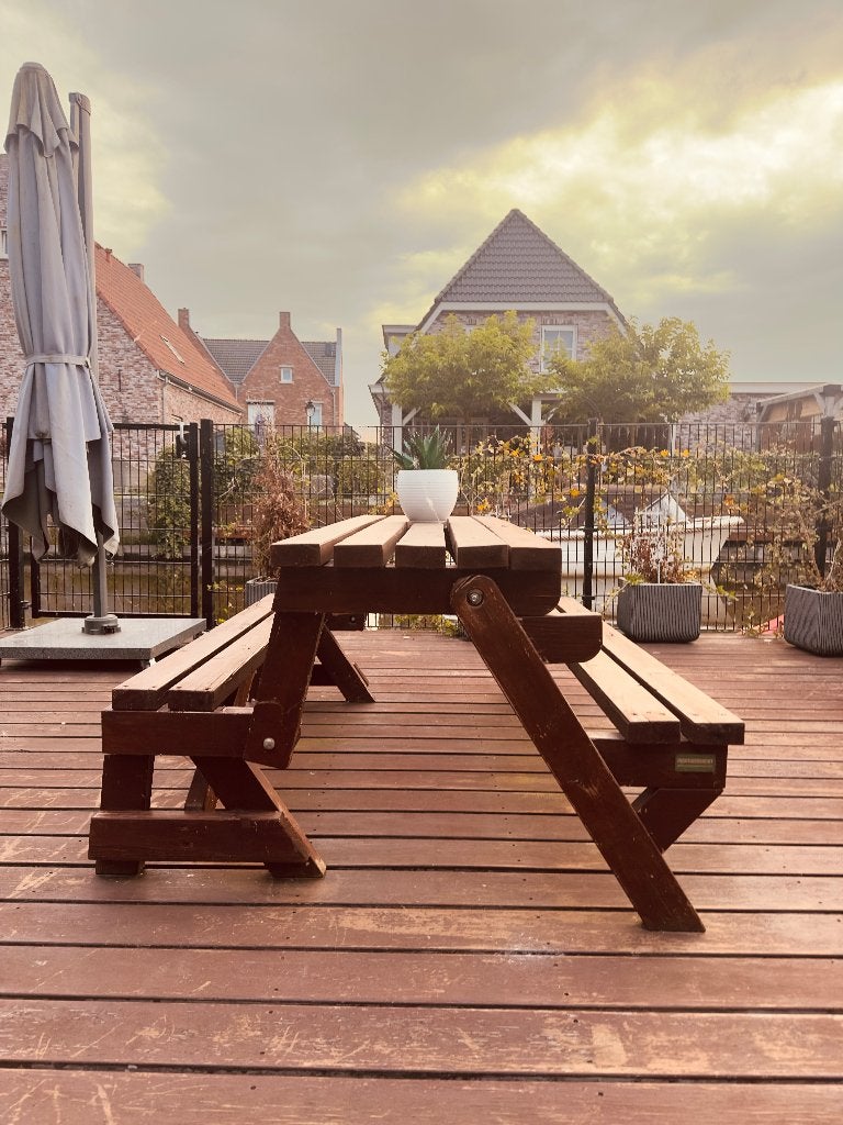 Tuinbank en parasol, Ophalen, Gebruikt, Hout