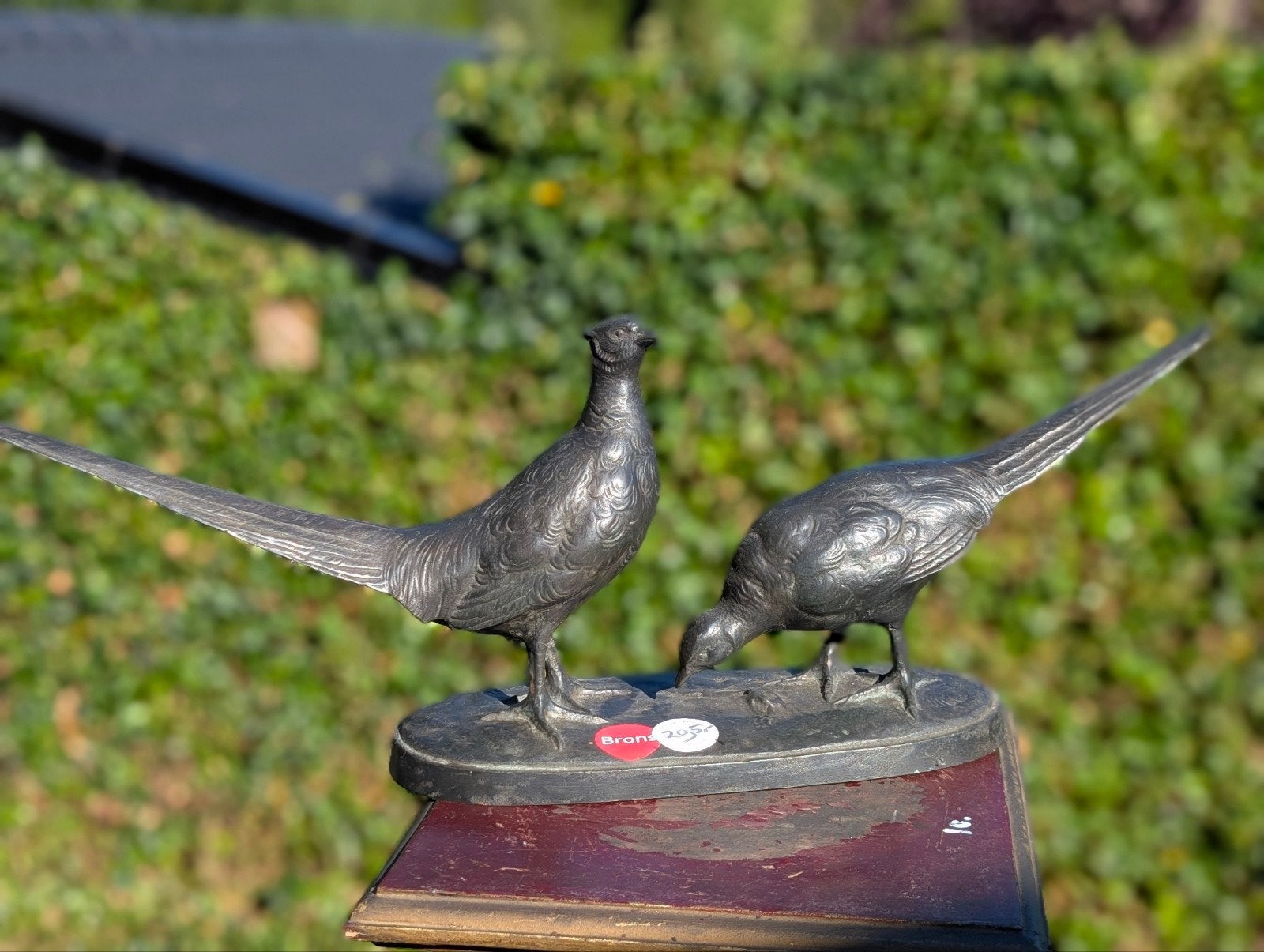 bronzen dieren groep 2 fazanten. antiek. b 58  h 20 cm. €295, Ophalen