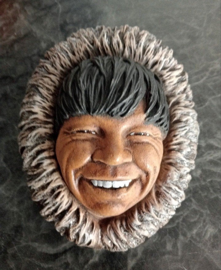 Vintage Bossons-stijl Inuit Chalkware Head-muurplaat, Ophalen, Zo goed als nieuw, Mens
