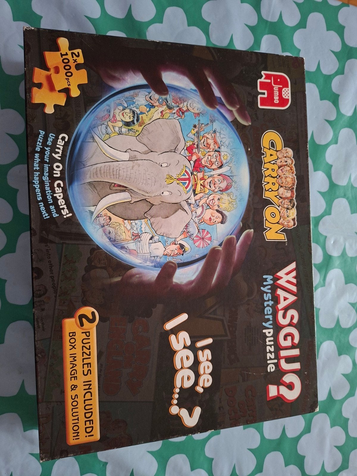 wasgij mystery puzzels Carry on Capers  2x 1000st, Ophalen of Verzenden, 500 t/m 1500 stukjes, Zo goed als nieuw