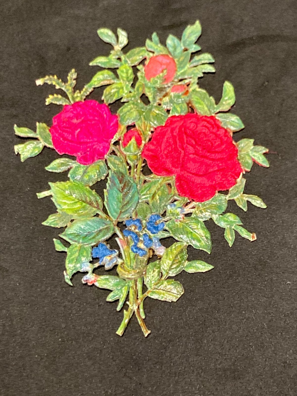 Antiek poezie plaatje met zijde, rozen (071026), Verzamelen, Ophalen of Verzenden