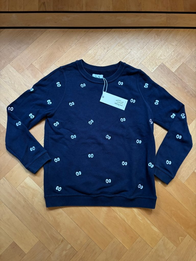 Zoe karssen blauwe trui met all over ogen print! Maat s/36., Blauw, Zoe Karssen, Ophalen of Verzenden, Zo goed als nieuw
