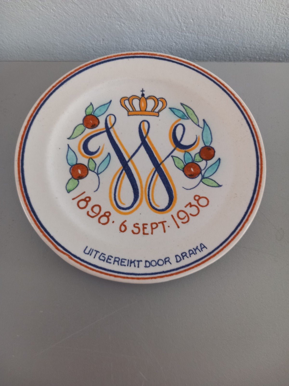 Jubileum bord en tegel Koningin Wilhelmina 1898-1938, Ophalen of Verzenden