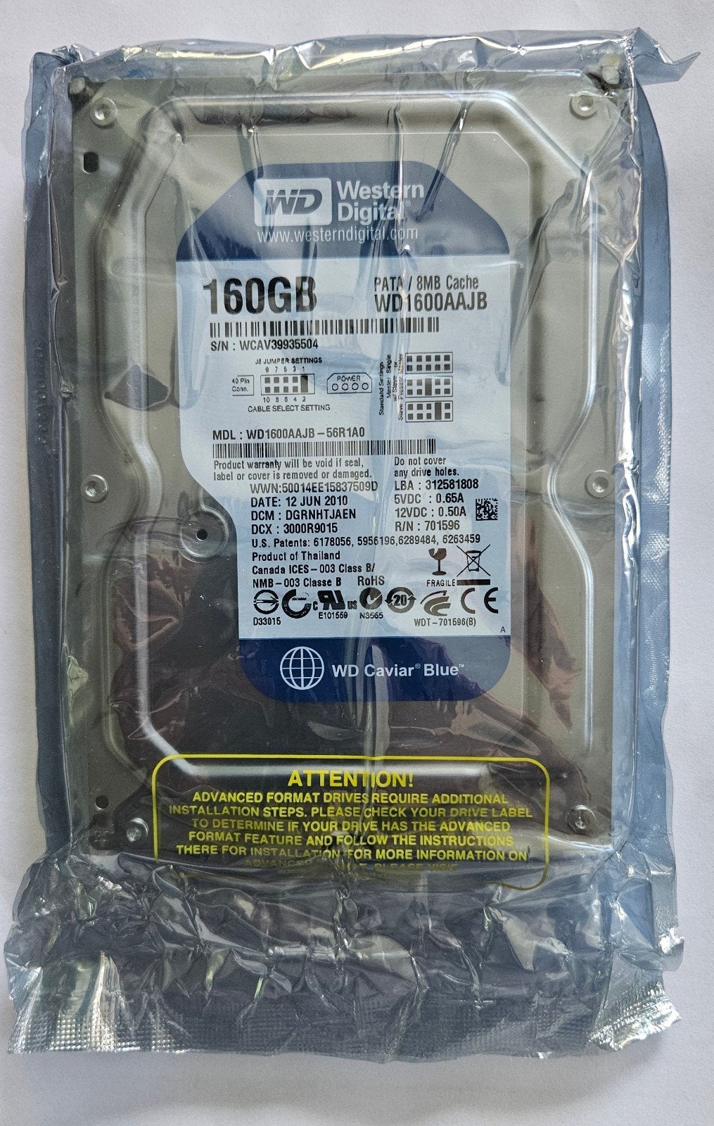 Nieuwe harde schijf 160 GB IDE aansluiting - in folie, Intern, Western Digital, HDD, Nieuw