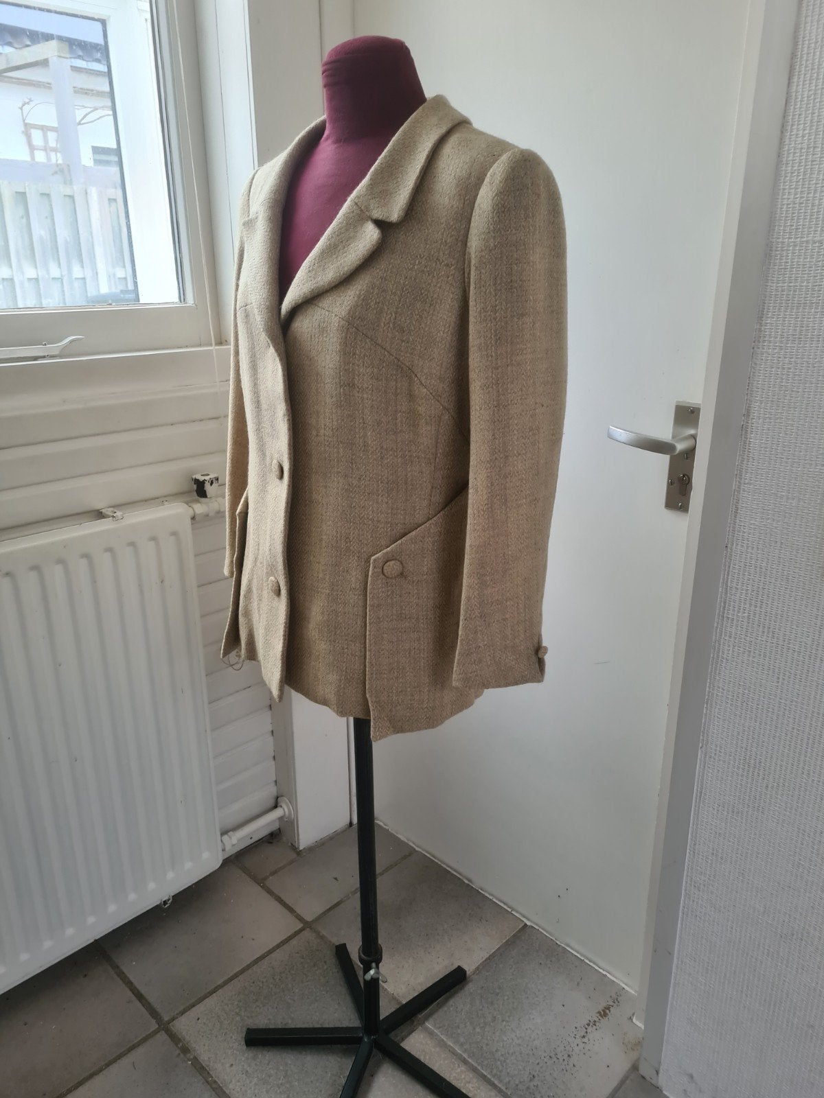 Wollen Designer Colbert - Beige/Bruin, Kleding | Dames, Jasjes, Kostuums en Pakken, Ophalen of Verzenden