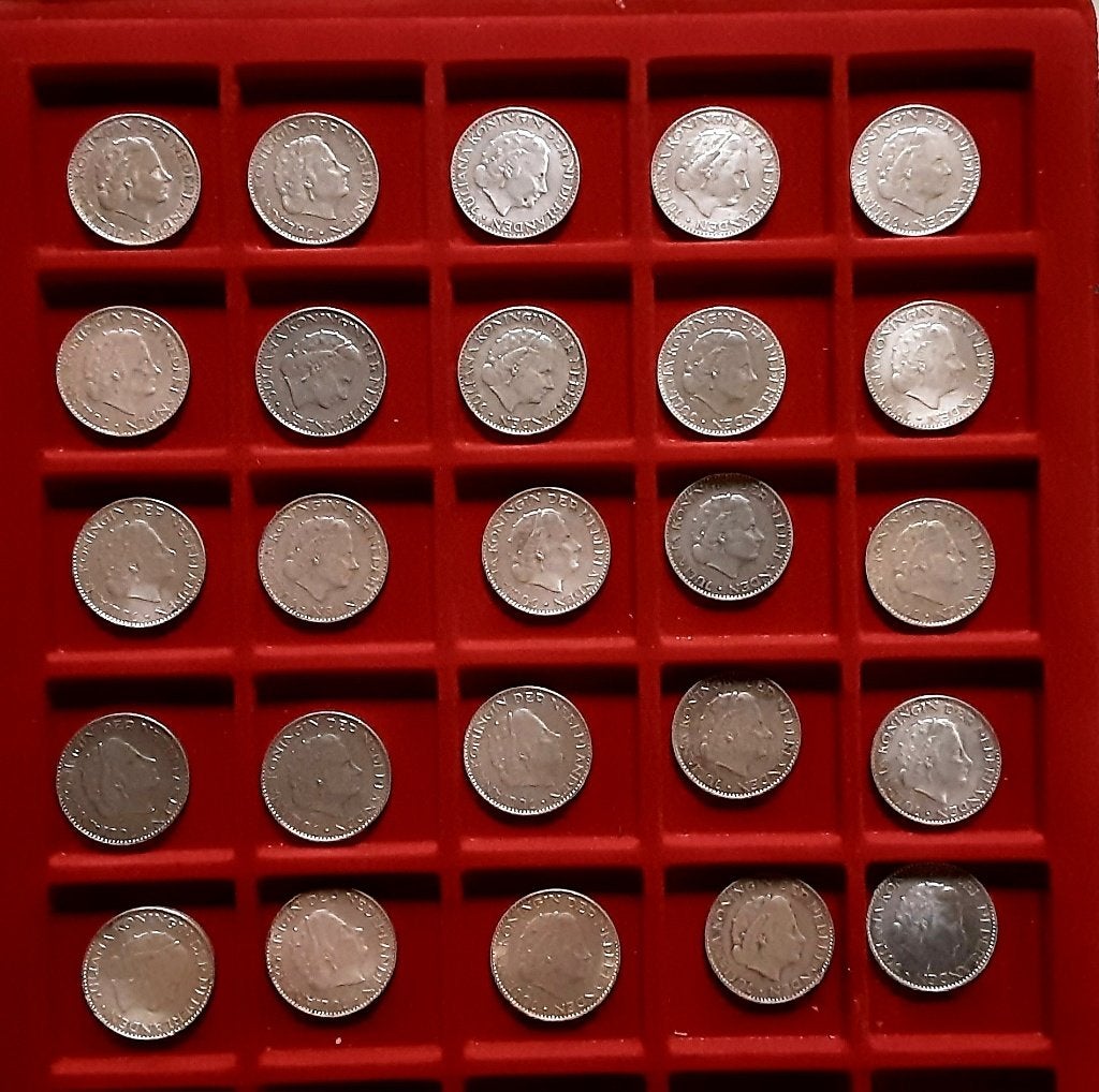 25 zilveren 1 gulden munten van Koningin Juliana, Postzegels en Munten, Munten | Nederland, 1 gulden, Koningin Juliana, Zilver