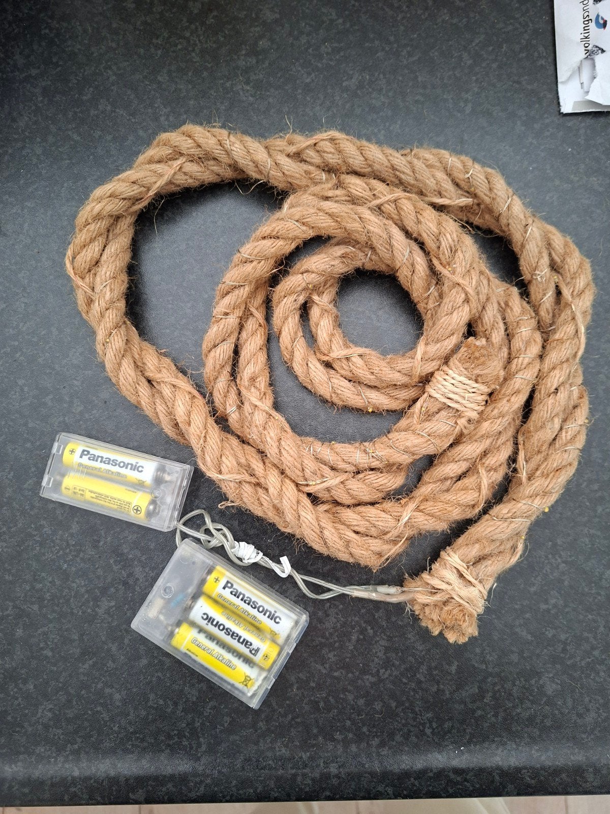 Decoratieve Jute Touw Lichtketting op Batterijen, Ophalen, Natuurlijk materiaal, Bruin, Landelijk
