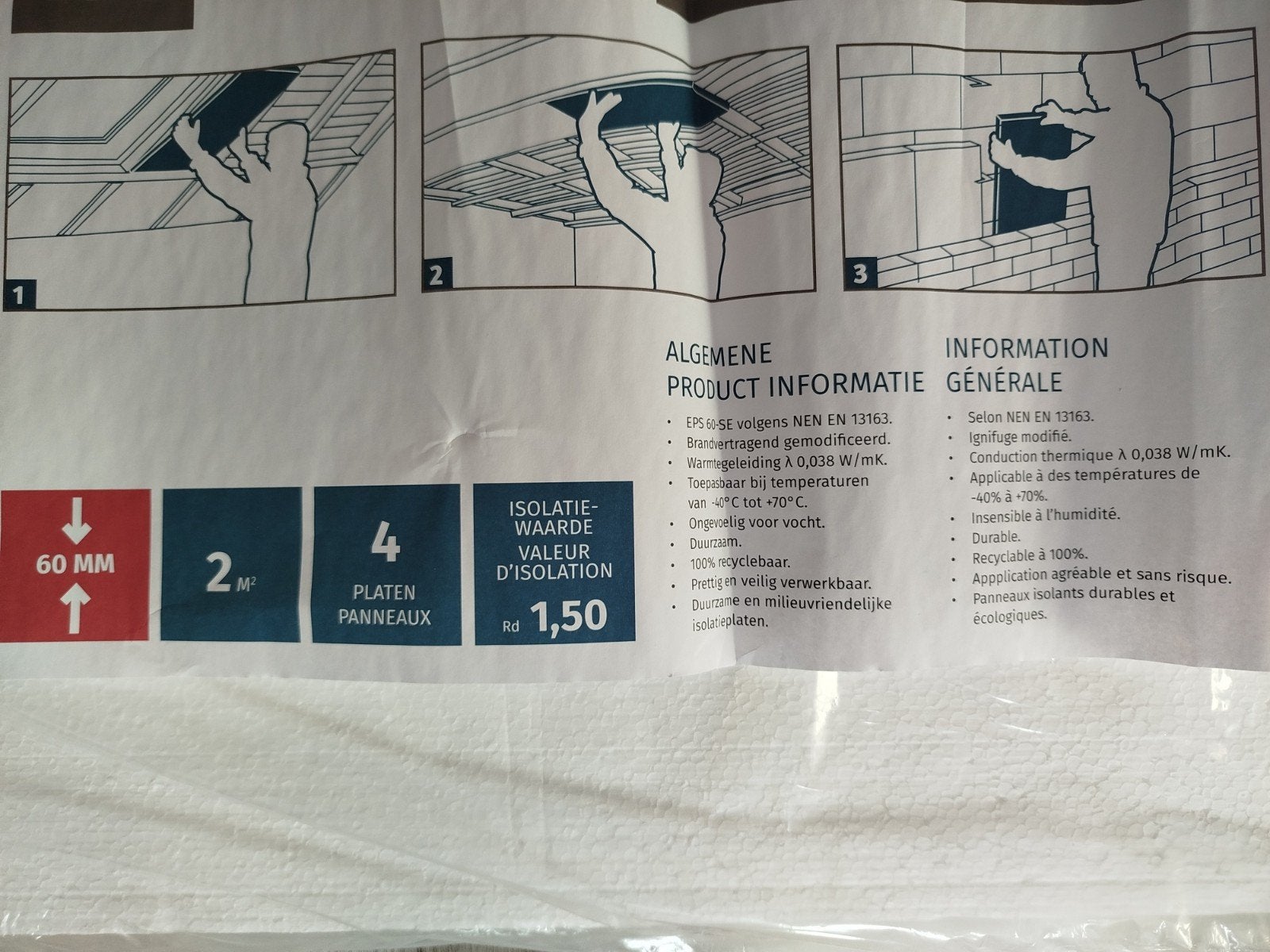 ISO DE LUXE Polystyreen isolatieplaat EPS 60 (1.5 m²), Nieuw, Piepschuim (Tempex), Ophalen, Dakisolatie