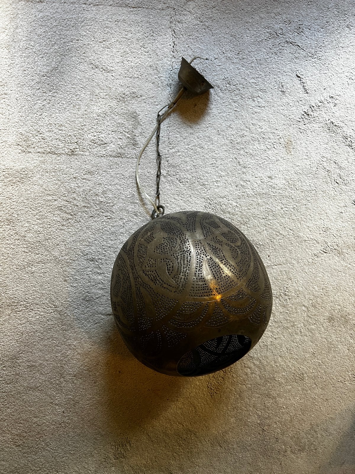 Marokkaanse hanglamp - Bol 29 cm, totale lengte 70 cm, Ophalen of Verzenden, Gebruikt, Metaal
