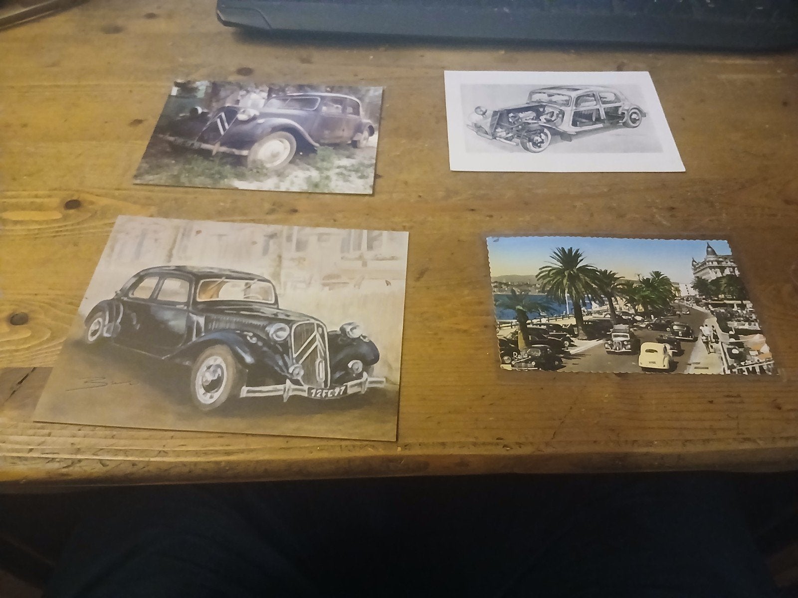 4x Ansichtkaarten Citroën Traction Avant, Ophalen, 1980 tot heden, Ongelopen, Voertuig