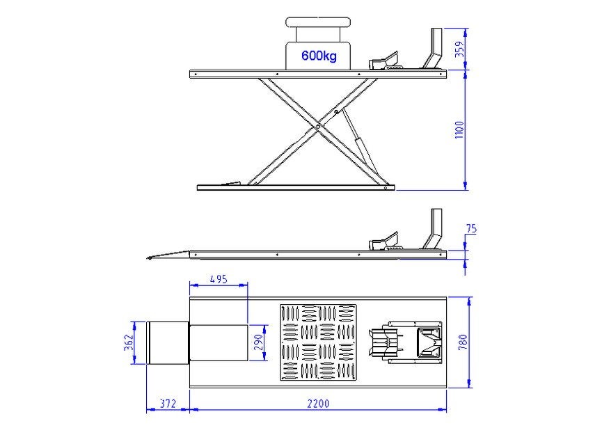 Elektrische motorschaarlift 600kg 2200x780mm laag model 75mm, Ophalen, Nieuw
