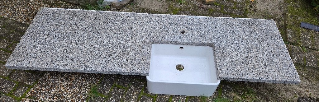 Granieten keukenblad met spoelbak, Huis en Inrichting, Ophalen, Gebruikt, Meerkleurig, 150 tot 200 cm