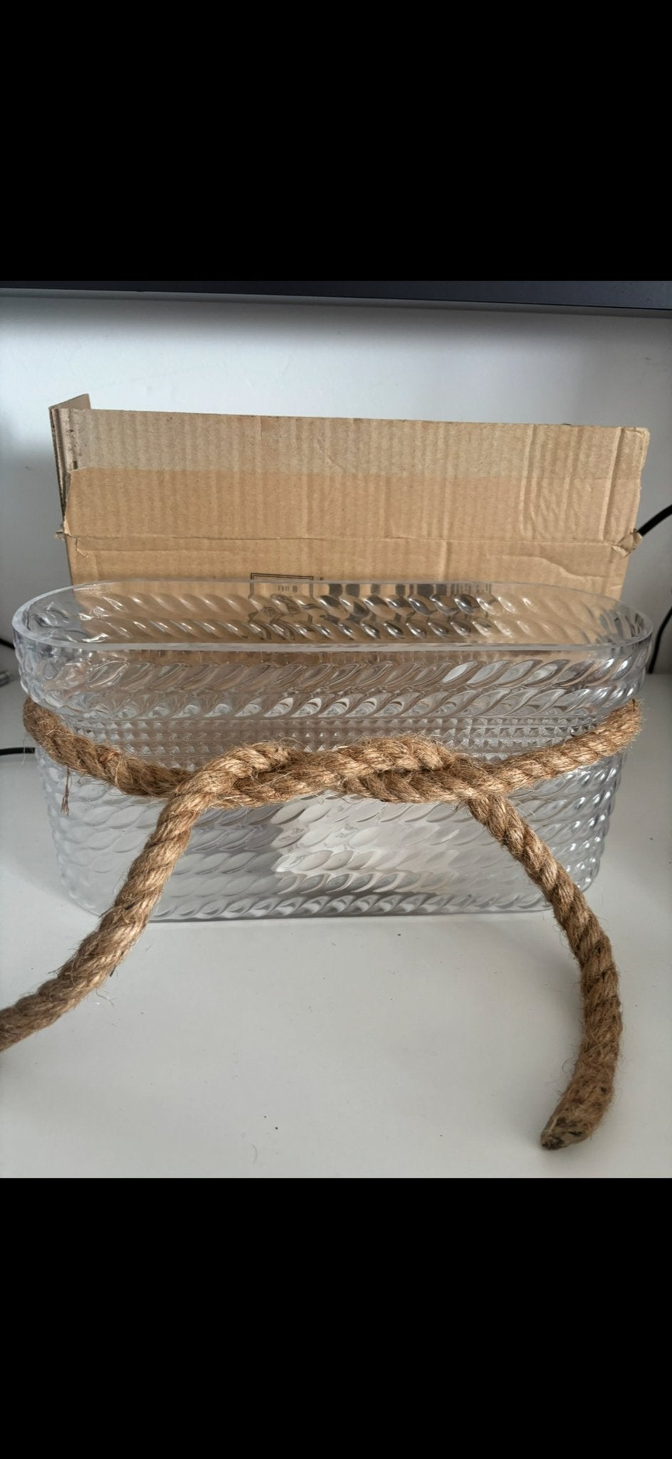 Riviera Maison RM Rustic Rope Vaas Nieuw in doos, Met patroon/structuur, Transparant, Nieuw, Ophalen of Verzenden