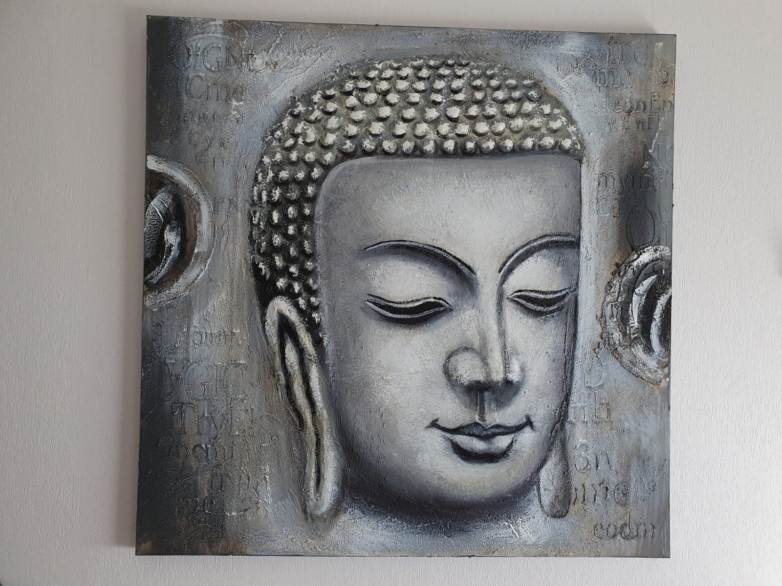 Boeddha schilderij - Grijs/Zilver - 3D effect, Ophalen, Gebruikt
