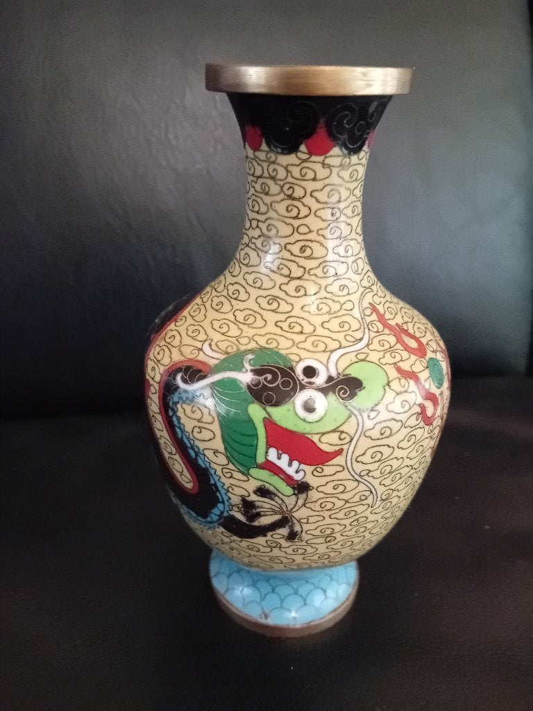 Chinese cloisonné vaas draak motief, Ophalen of Verzenden