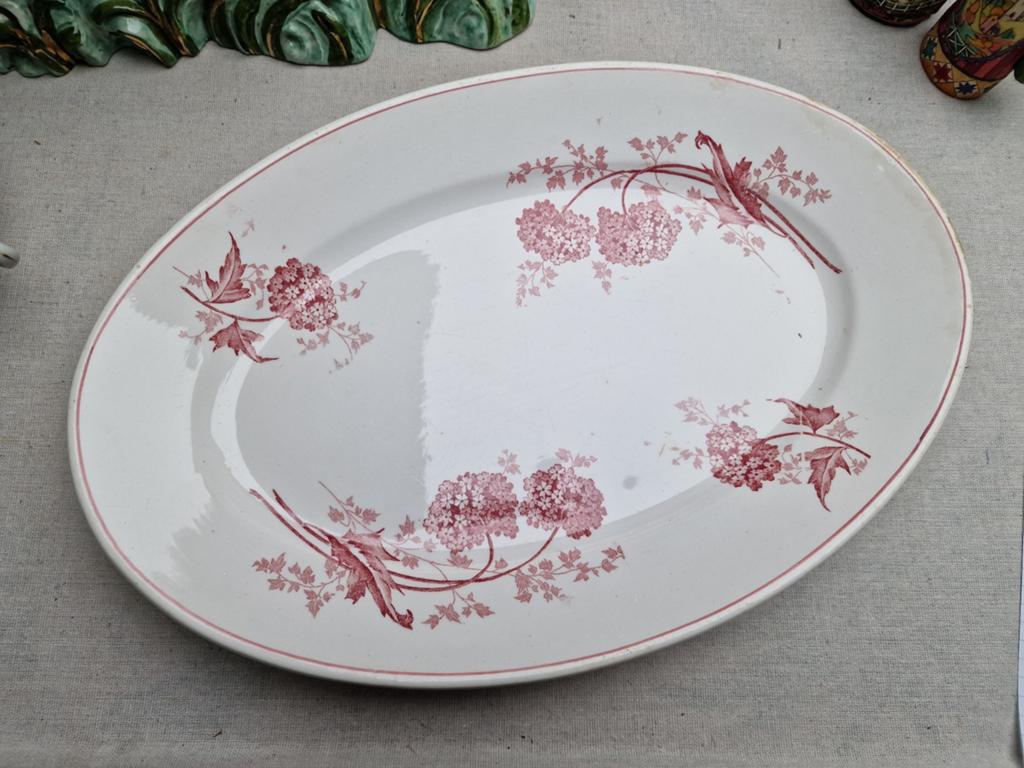 Prachtige oud gebloemde grote antieke schaal, Ophalen of Verzenden