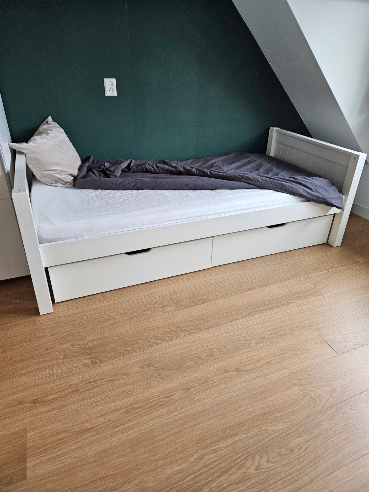 Hemelbed 90x200 met lades en hekje, Ophalen, 85 tot 100 cm, Gebruikt, Lattenbodem