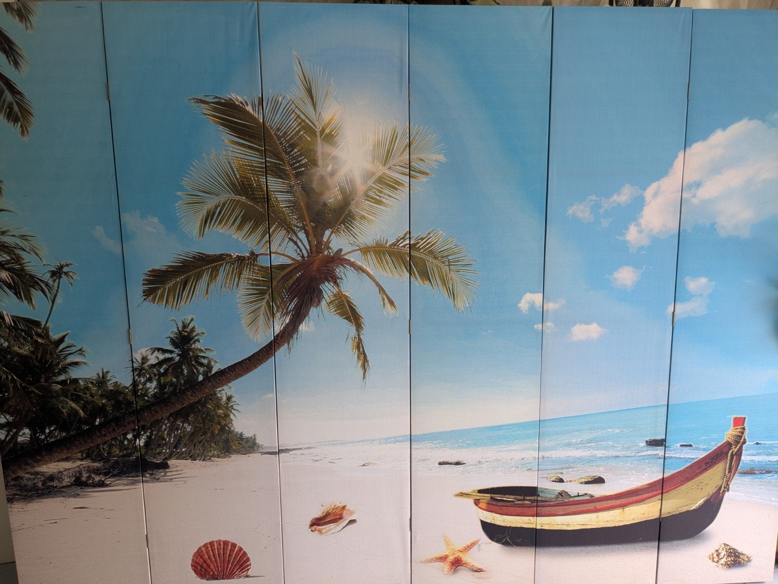 Prachtige kamerscherm met tropische strandprint, Ophalen, Gebruikt