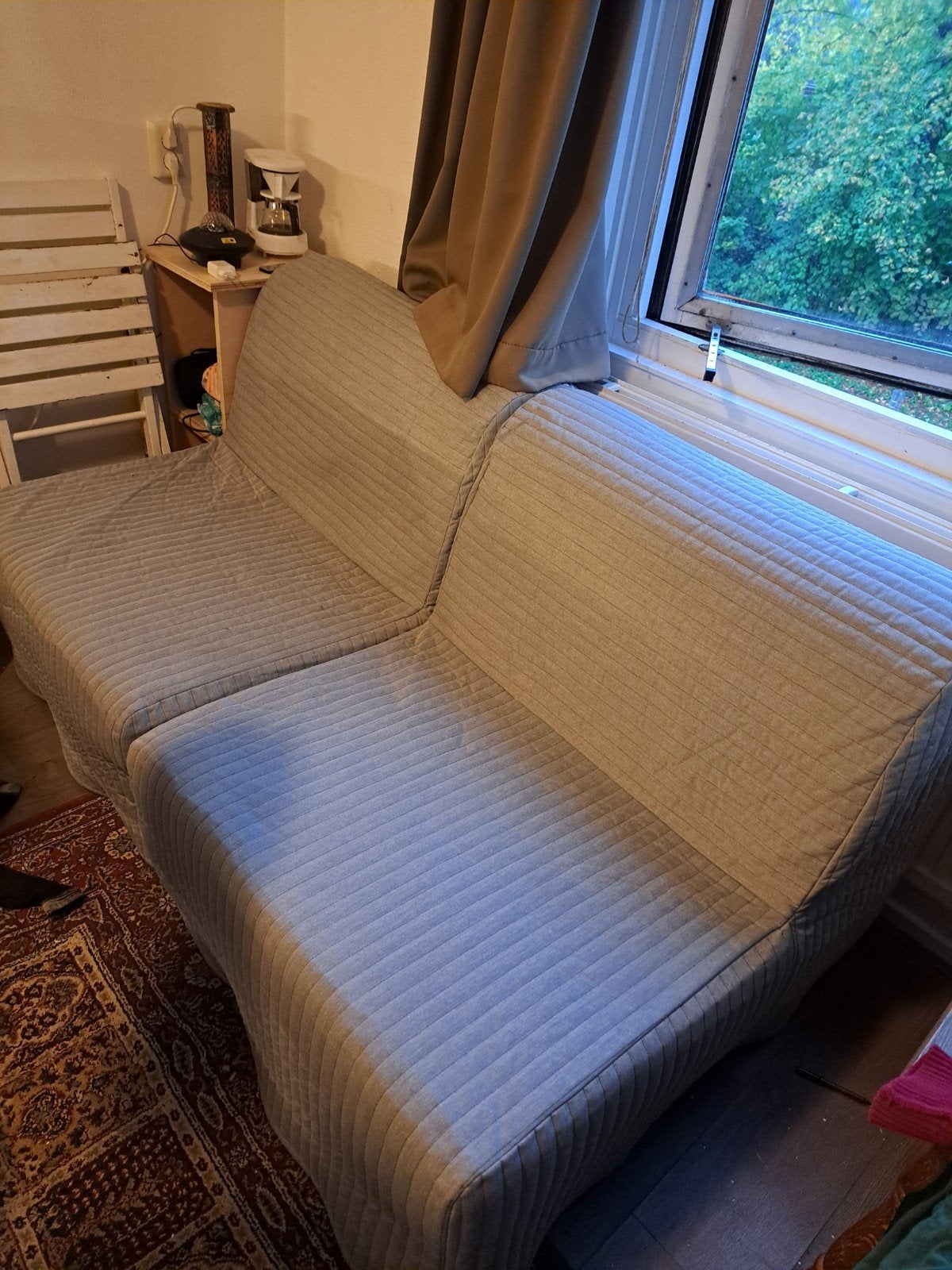 2x Slaapfauteuil (slaapstoel)  IKEA, Grijze Hoes, Eenpersoons, 75 tot 100 cm, Ophalen of Verzenden, Zo goed als nieuw