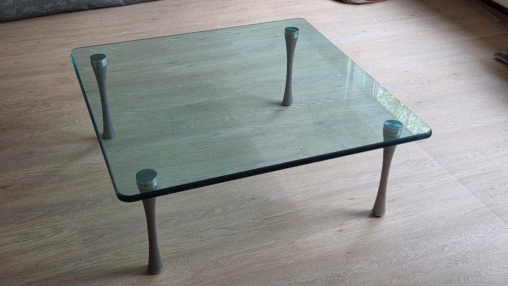 Rolf Benz 1290 design glazen salontafel in perfecte staat, Ophalen, Modern design, 50 tot 100 cm, Vierkant