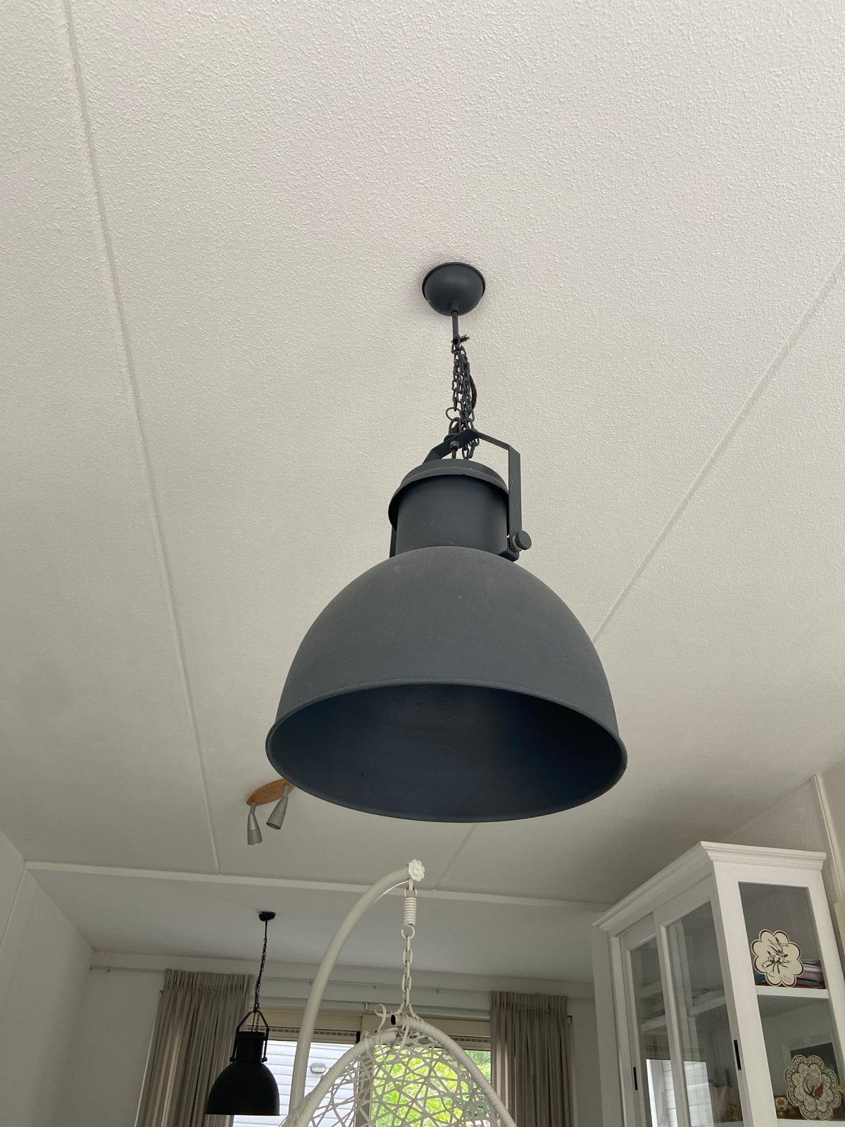 2 grote industriële hanglampen - Grijs, Ophalen, Gebruikt, Metaal, E27 (groot)