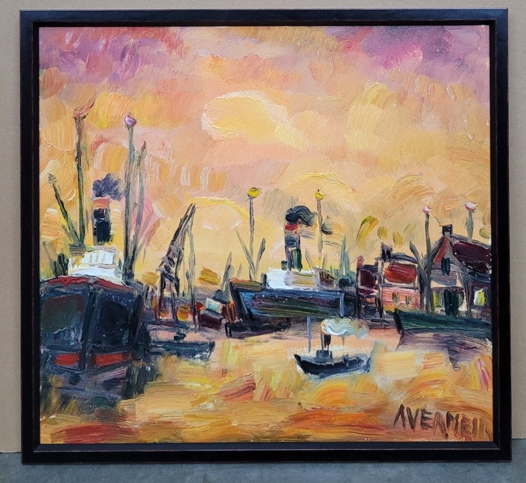 Alfons VERMEIR, in de haven, Paneel, Expressionistisch, Ophalen of Verzenden, Gesigneerd