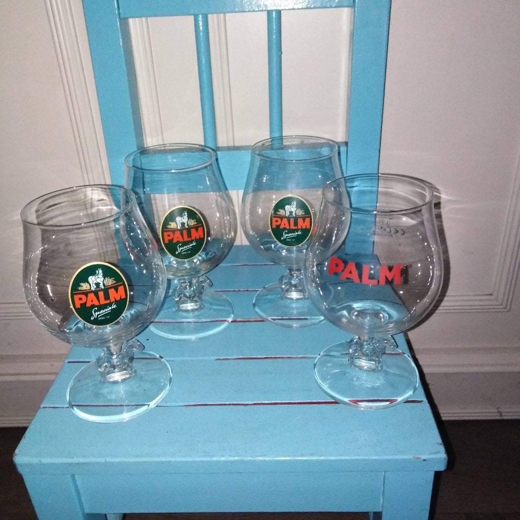 Palm bierglazen met paardenvoetje 4 stuks, Verzamelen, Biermerken, Ophalen, Gebruikt, Glas of Glazen, Palm