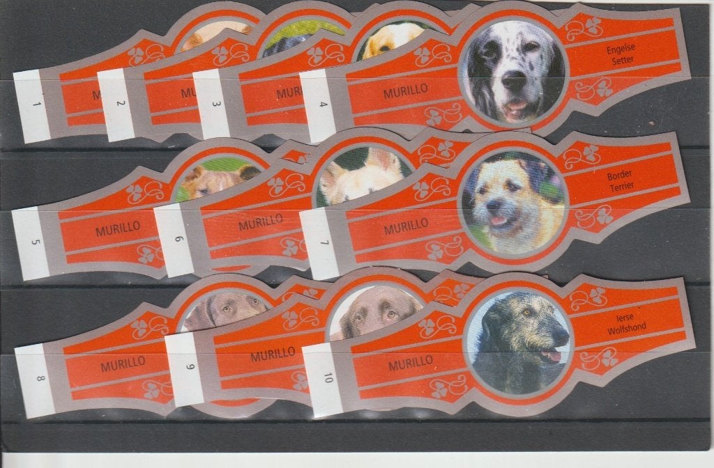 reeks 1588   honden    1-10 sigarenbanden, Ophalen of Verzenden, Zo goed als nieuw, Sigarenbandjes