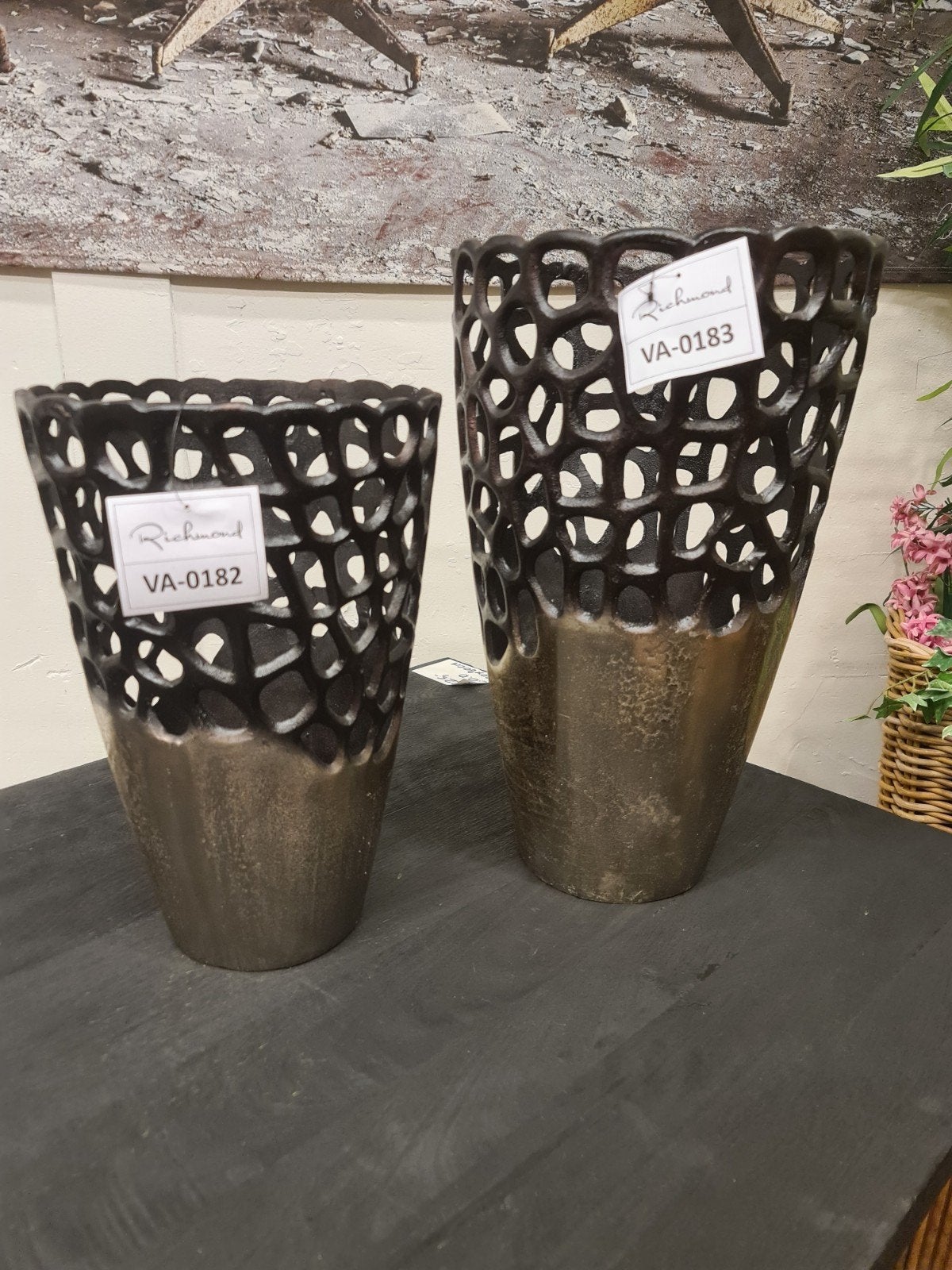 Nieuwe set Richmond Flore vazen 50cm 40cm nikkel, Ophalen, Overige kleuren, ., Nieuw
