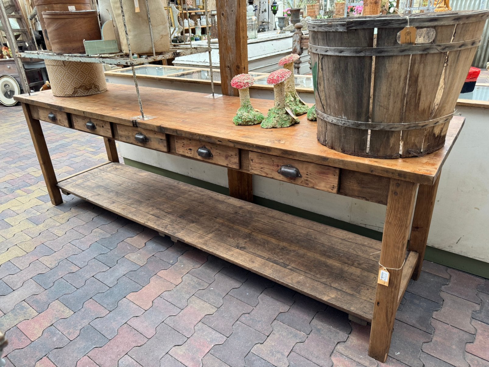 Side-table, oud grenen, patine, 5 lades, 2.60 breed, Ophalen