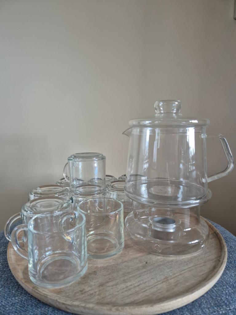 Pickwick thee servies met theepot, theelicht en 12 kopjes, Gebruikt, Ophalen of Verzenden, Glas, Overige stijlen