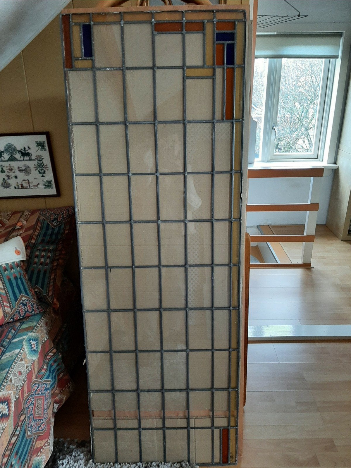 Glas in lood paneel, met transparant en gekleurd glas, Ophalen of Verzenden, Gebruikt