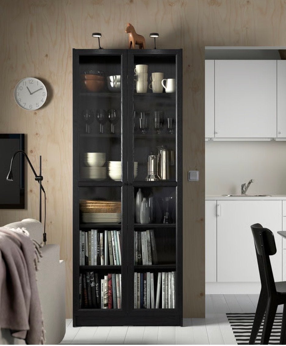 IKEA BILLY Boekenkast met glazen deuren, antraciet, Huis en Inrichting, Ophalen, Gebruikt, 200 cm of meer, 50 tot 100 cm