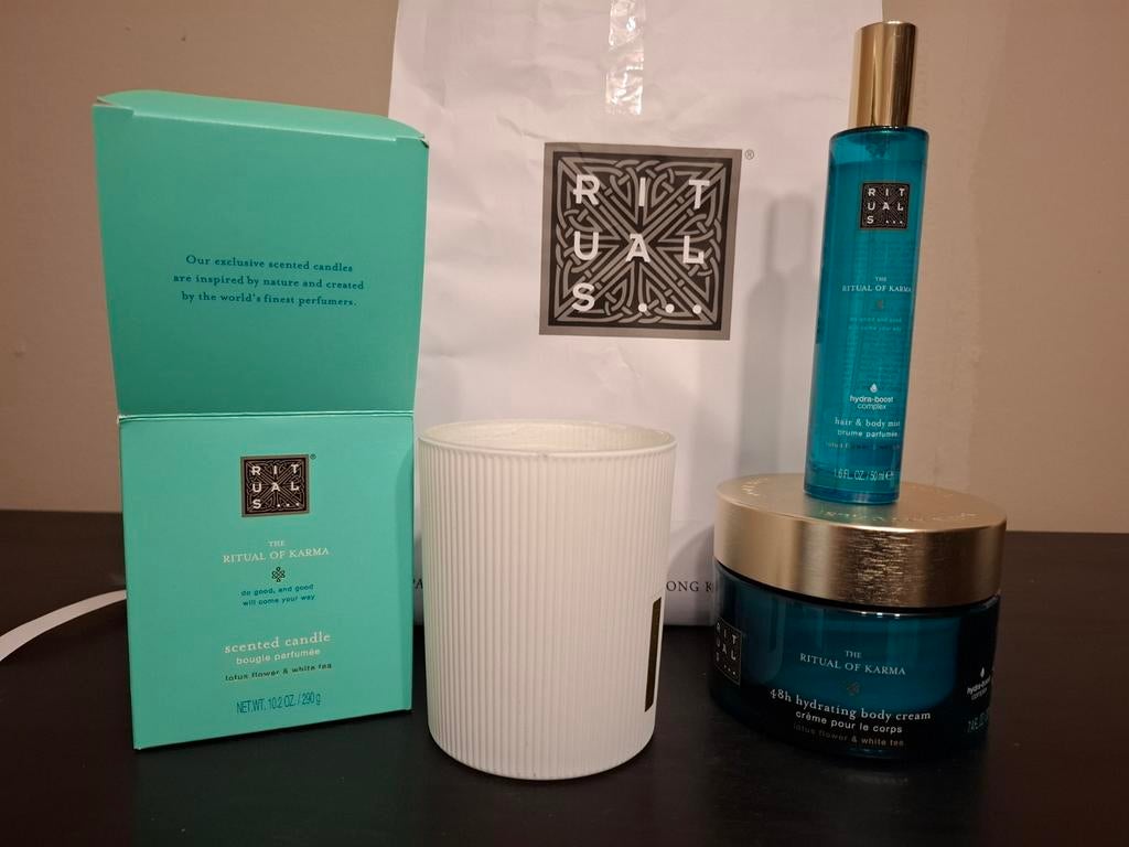 Rituals of karma bodycream, bodymist, geurkaars, Ophalen of Verzenden, Nieuw, Bodylotion, Crème of Olie