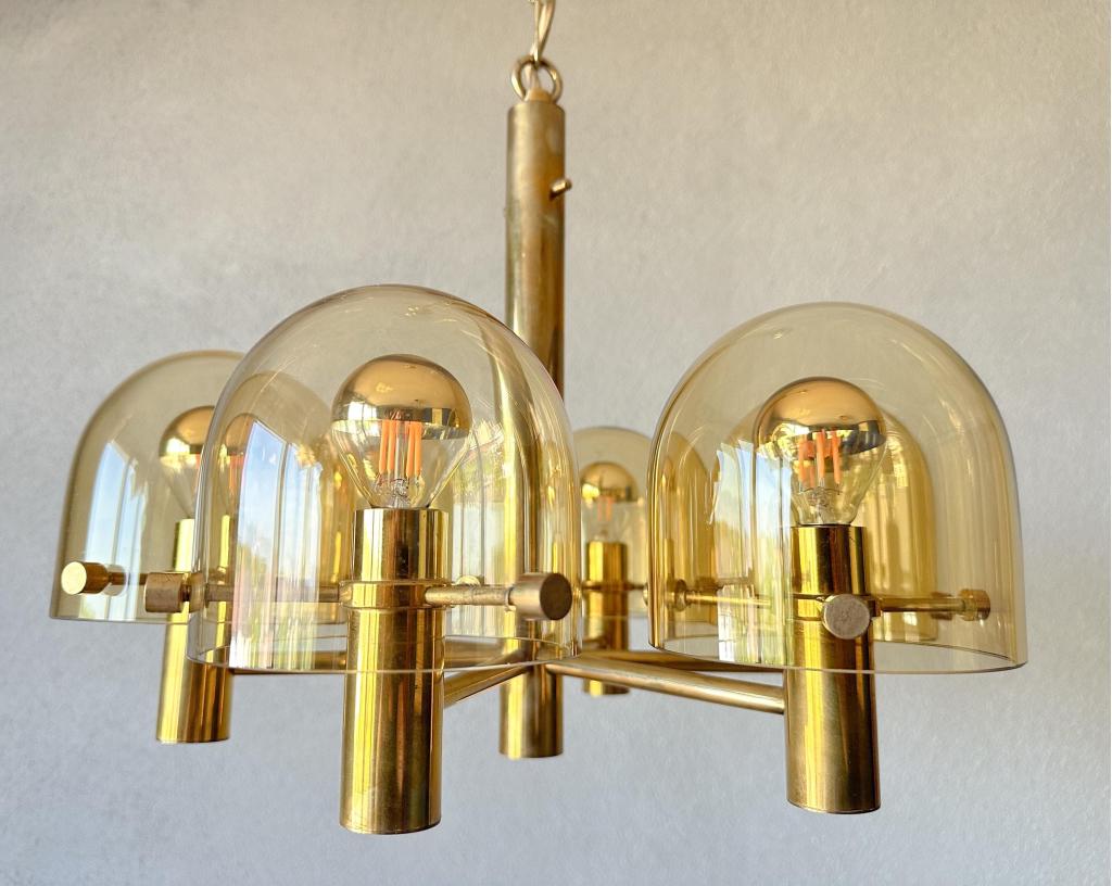 Vintage amber glas hanglamp, Huis en Inrichting, Lampen | Hanglampen, Niet ingevuld, Gebruikt, 50 tot 75 cm, Mid century modern