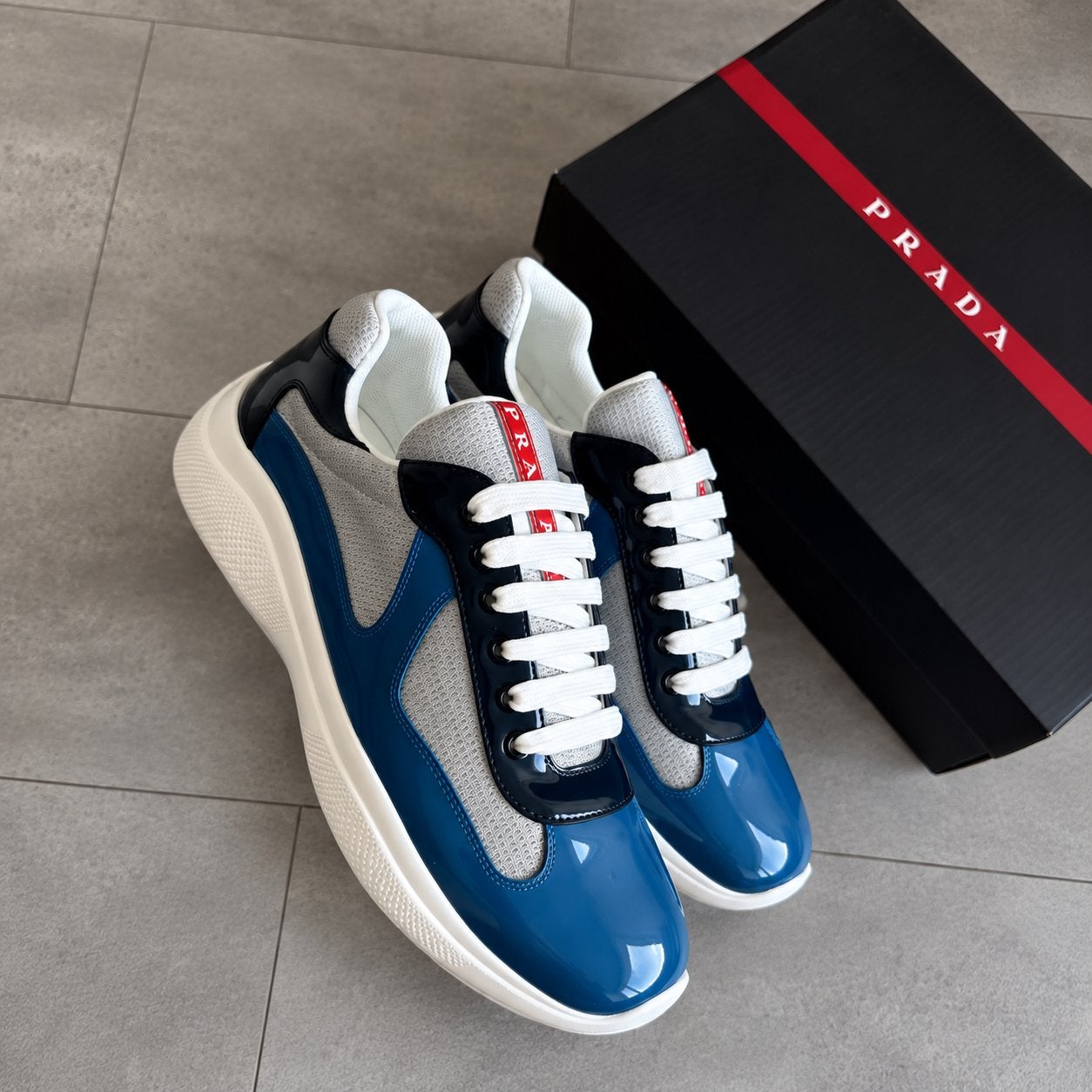 Prada America's Cup Shiny Light Blue / Dark Blue, Blauw, Nieuw, Ophalen of Verzenden, Sneakers of Gympen