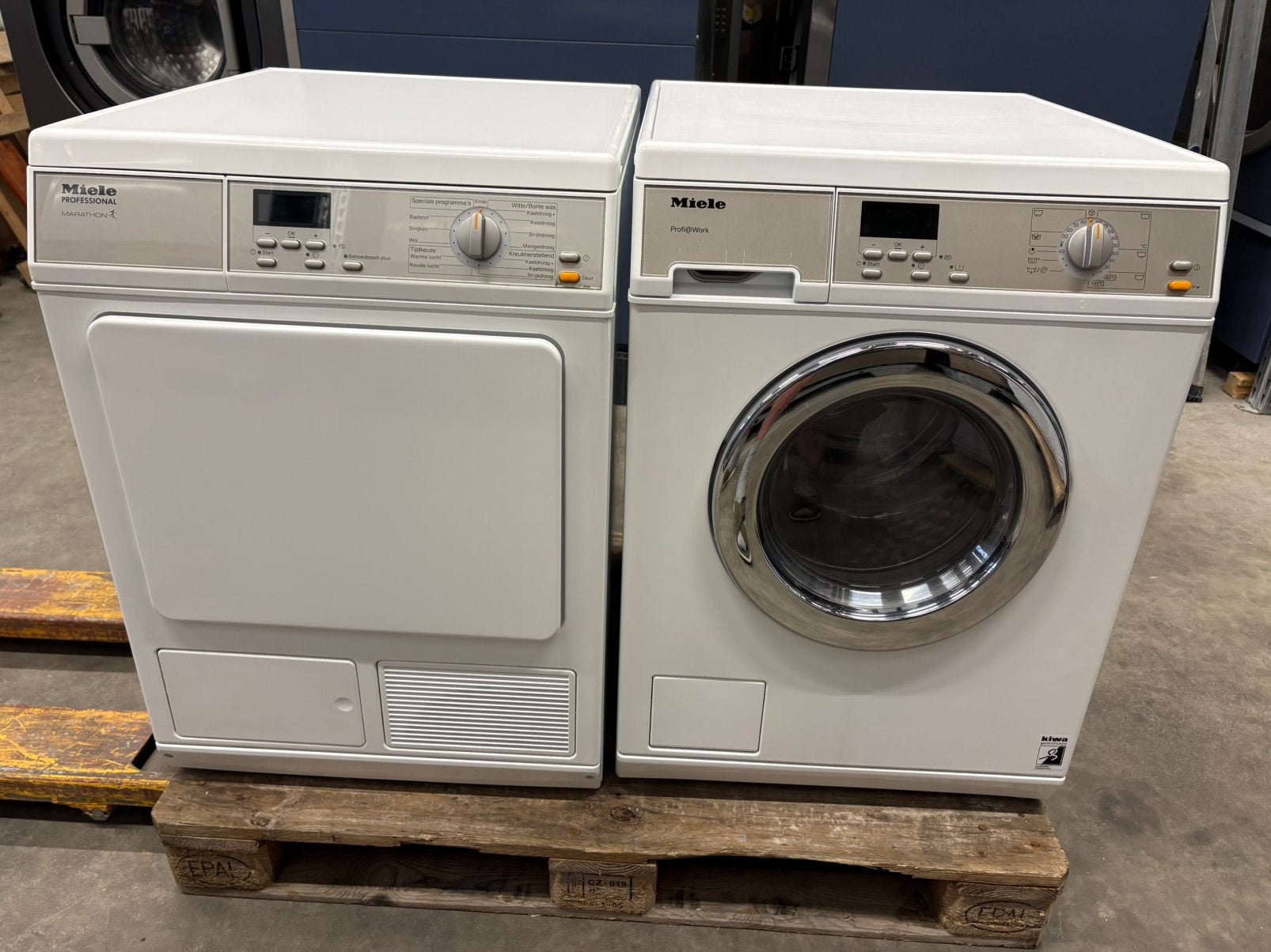 Miele Professional PW200 wasmachine + PT5137 WP wasdroger, Ophalen, Zo goed als nieuw, 85 tot 90 cm, 1200 tot 1600 toeren