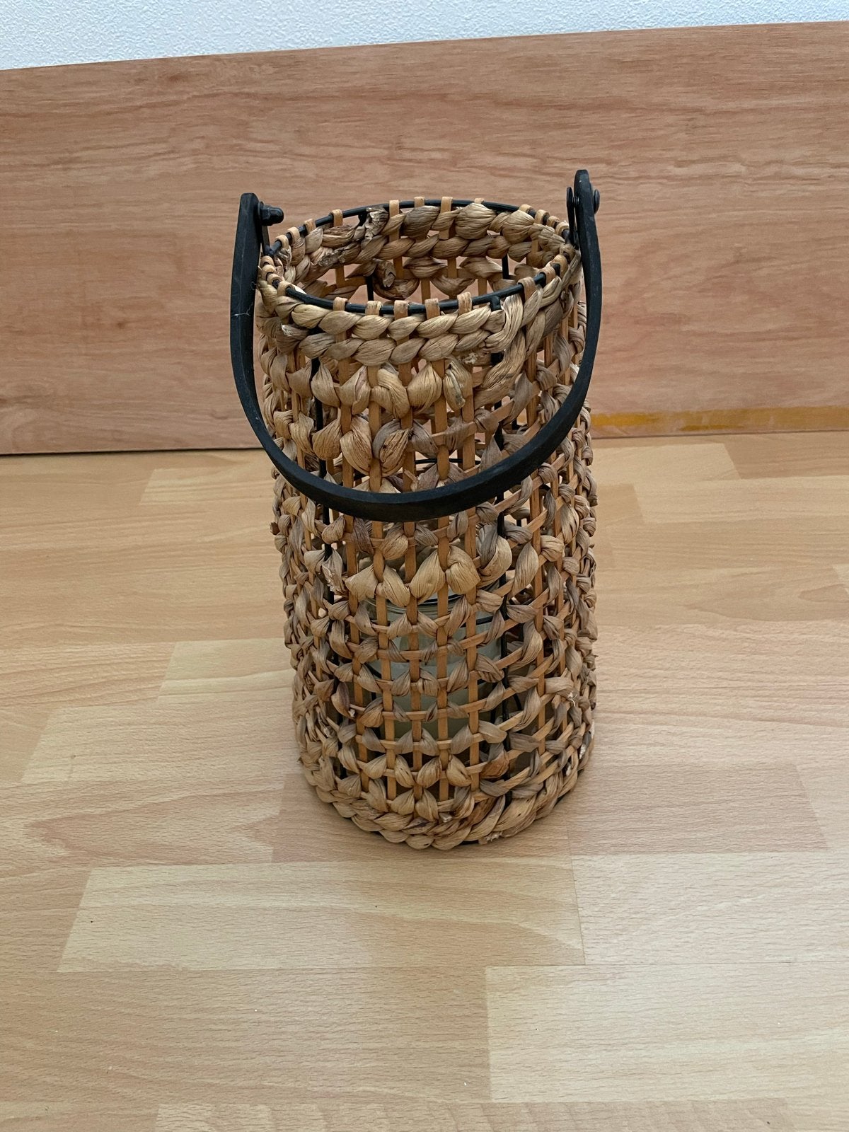 Windlicht met glas en kunstleren handgreep, Windlicht, Bruin, Overige merken, Natuurlijk materiaal
