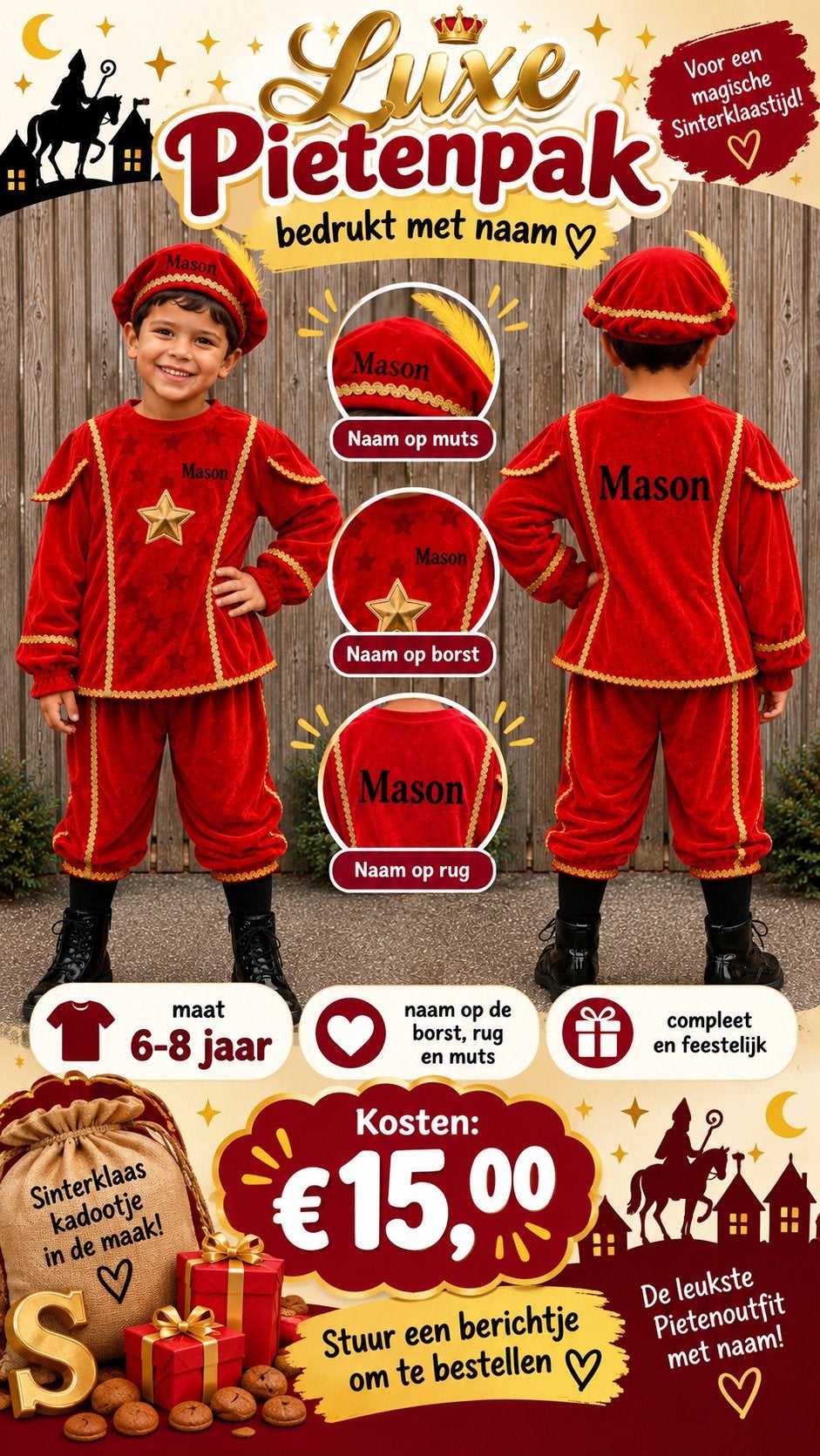 Pietenpak met naam, Diversen, Ophalen of Verzenden, Nieuw