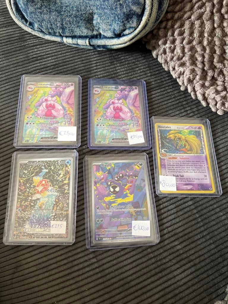 Mooie Pokémon kaarten: Tinkaton, Magikarp, Gastly, Ninetales, Ophalen of Verzenden, Zo goed als nieuw, Meerdere kaarten, Foil