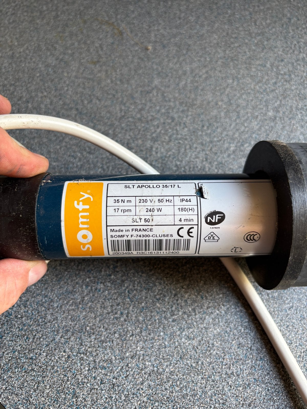 Somfy SLT Apollo 35/17 L Rolluikmotor, Doe-het-zelf en Verbouw, Rolluiken, Ophalen, Gebruikt, Minder dan 100 cm, Wit