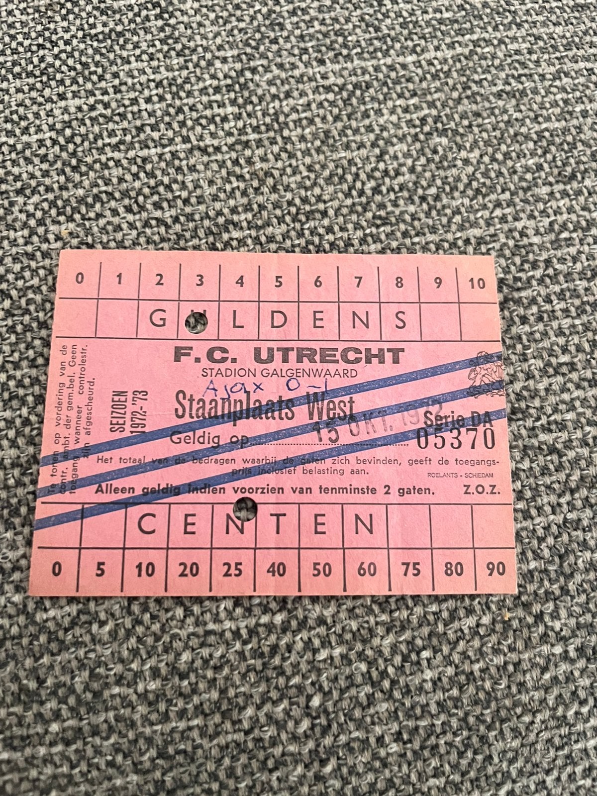 TICKET FC UTRECHT-AJAX 72-73, Verzamelen, Ophalen of Verzenden, Zo goed als nieuw, Ajax, Overige typen