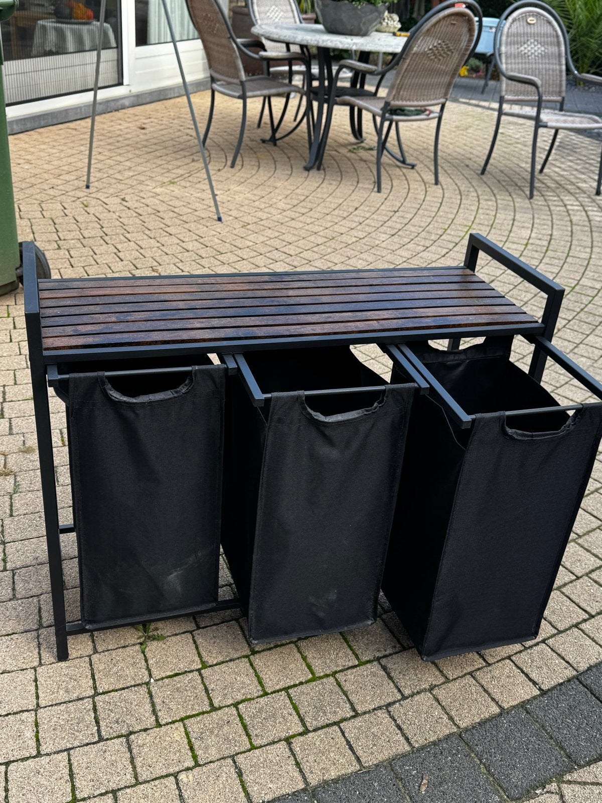 Wasmand met 3 vakken en houten blad - 93x33x72 cm, Ophalen, Gebruikt
