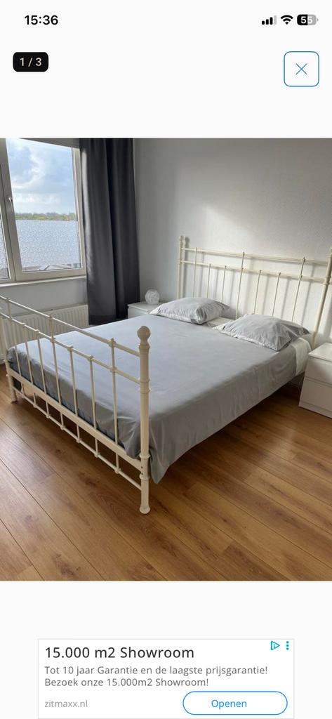 Metalen bed ikea tweepersoons, Huis en Inrichting, Slaapkamer | Bedden, Ophalen, Gebruikt, Wit, Tweepersoons