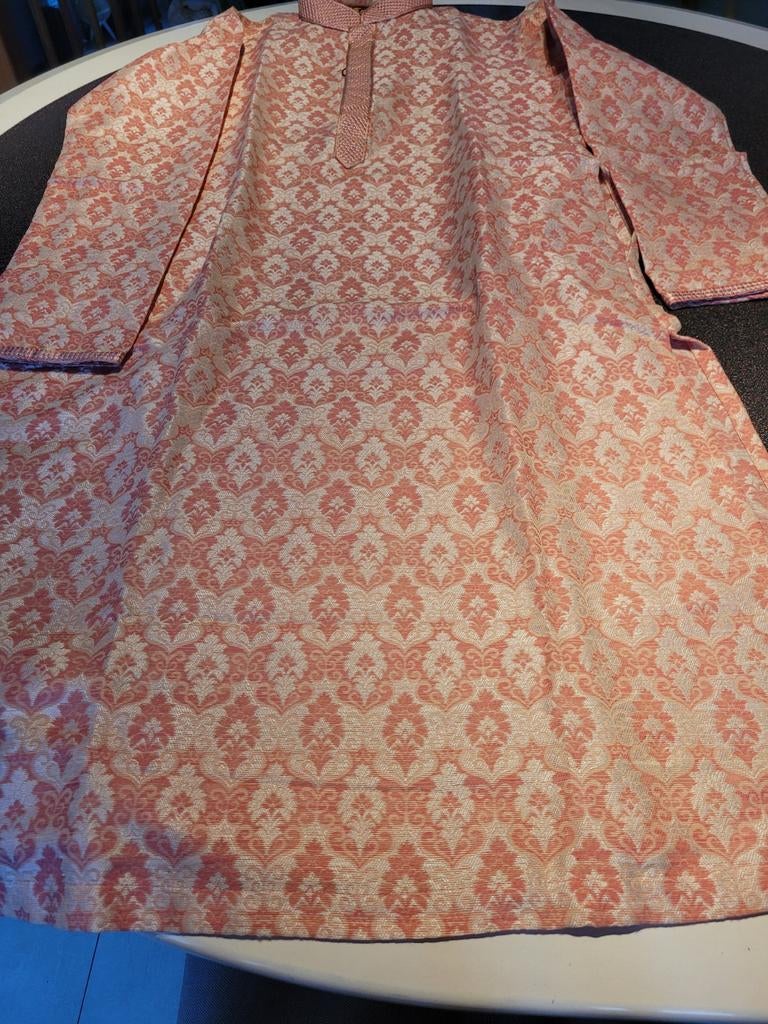 Roze/beige heren Kurta met patroon, Ophalen of Verzenden, Gedragen