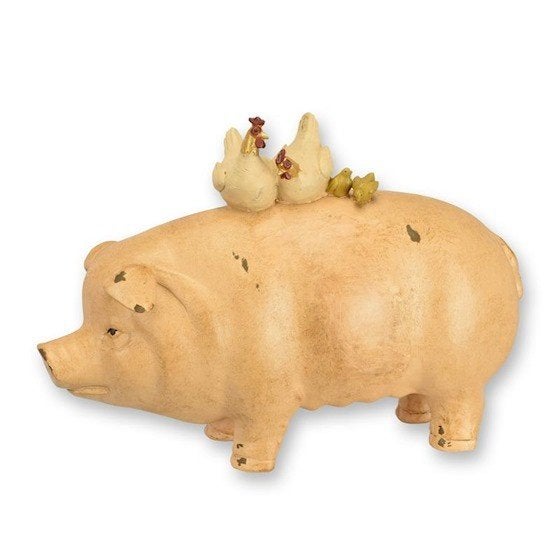 Boerderijbeeld varken met kippetjes 37,6x26,3x14,6, Verzenden