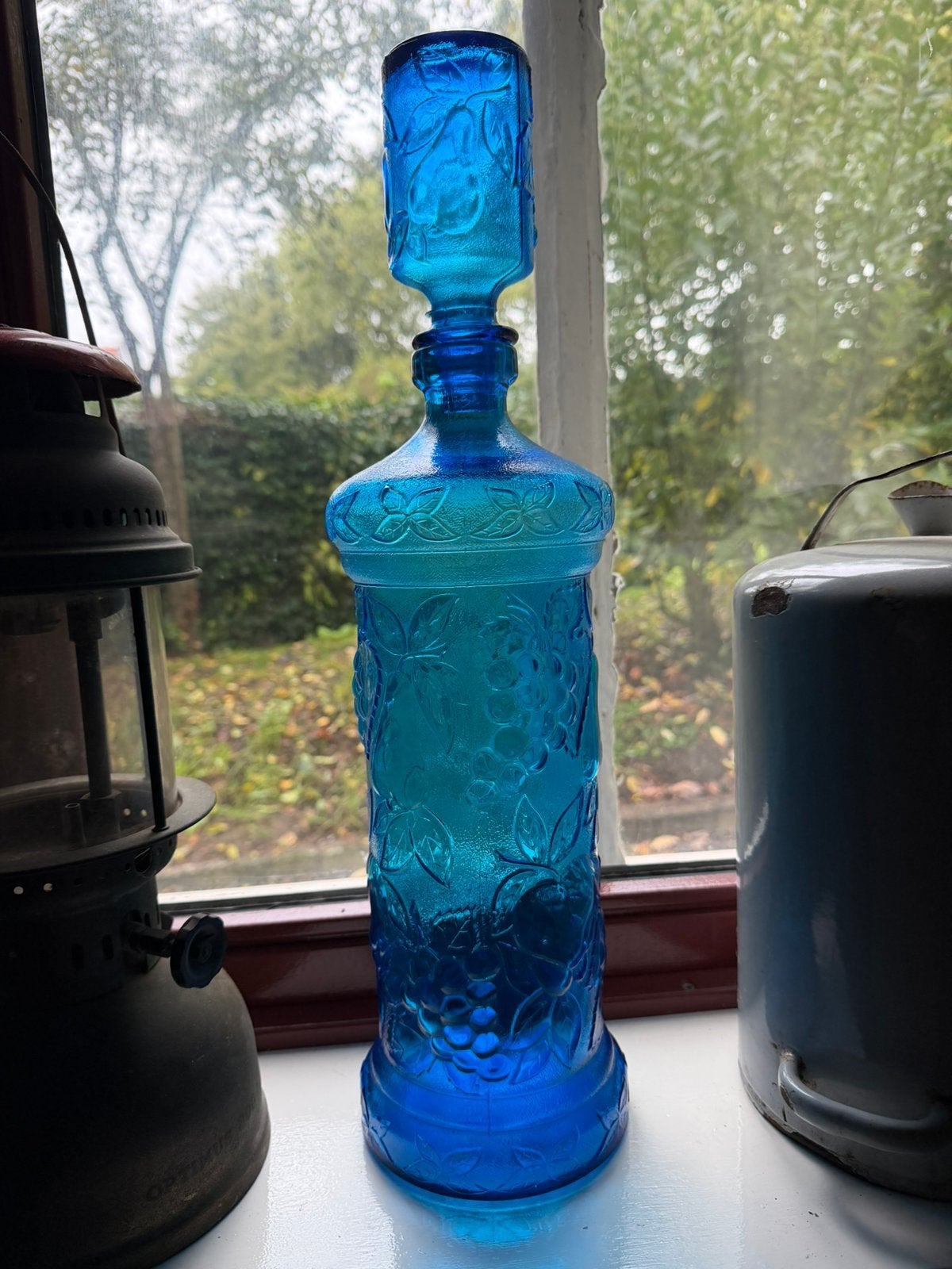 MCM Empoli blauwe glazen "Fruit Basket" genie karaf xl, Antiek en Kunst, Ophalen of Verzenden