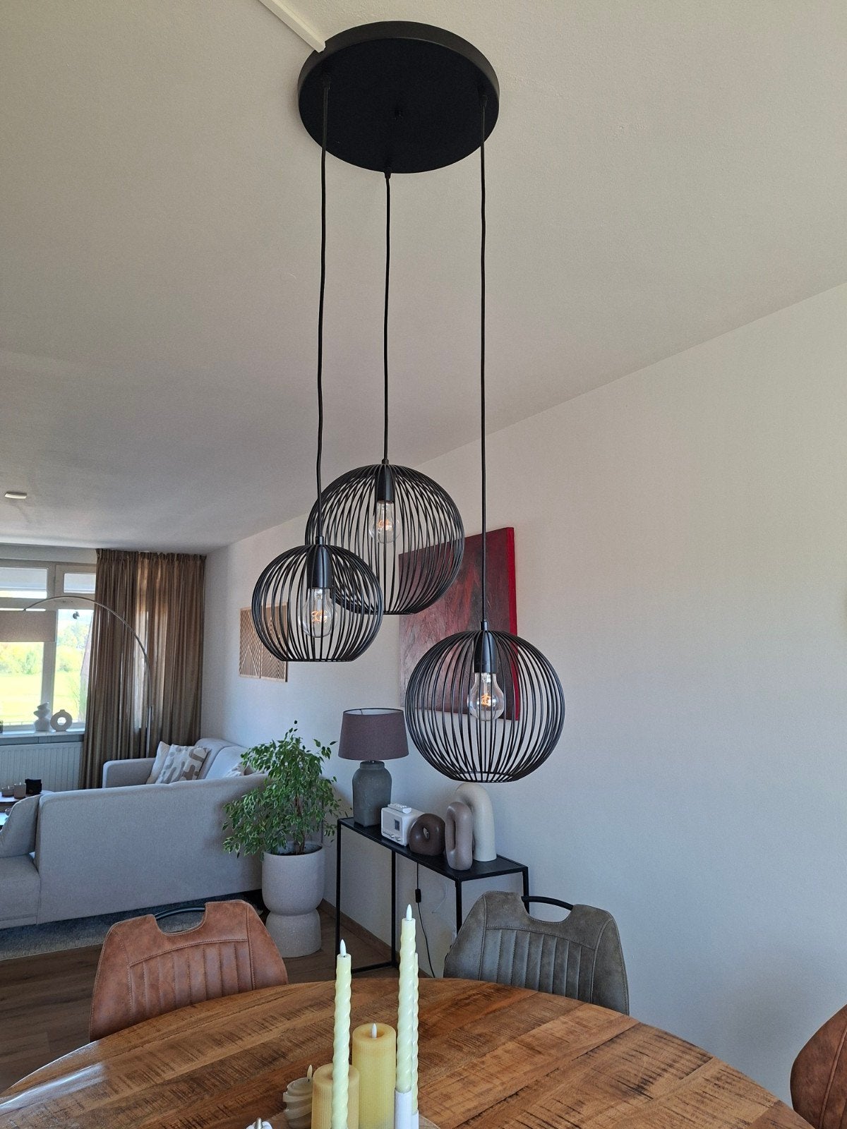 moderne zwarte hanglamp met 3 bollen, Huis en Inrichting, Ophalen